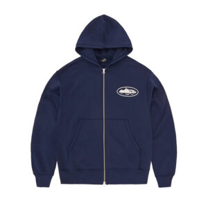 Corteiz Island Navy Blue Zip-Up Hoodie